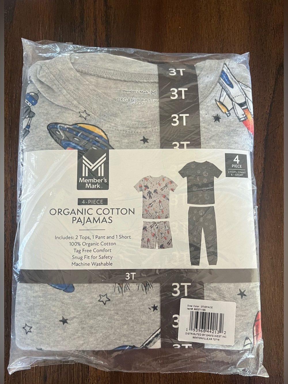 Member's Mark 4 Pc Organic Cotton Pajama Set 3T Space Theme Brand New!